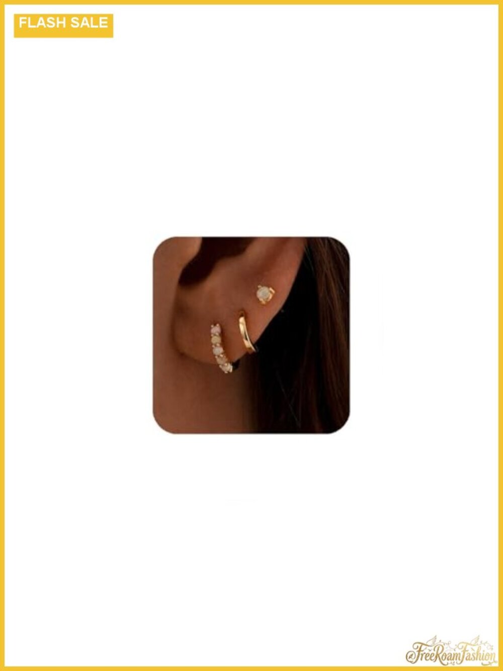Opal Gold Earrings Set for Women, 14k Plated Stud & Huggie Hoop Earrings,